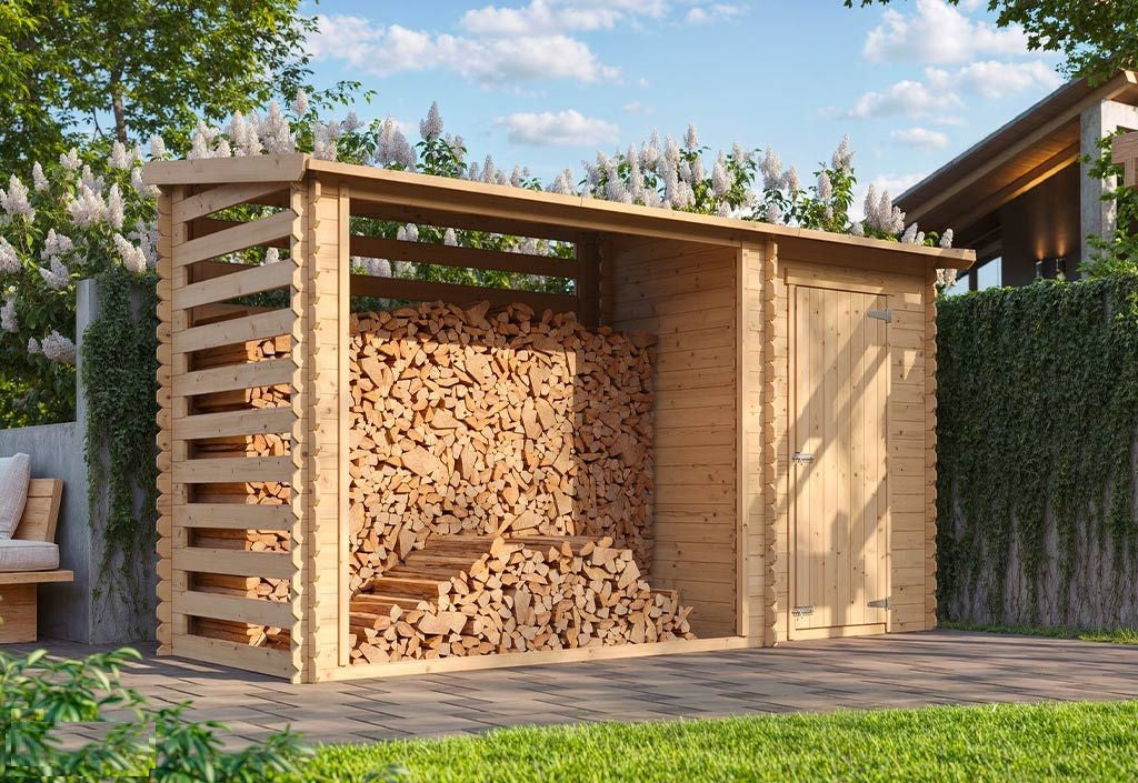 Depósito de lenha + barracão fechado em madeira não tratada – 3,5 x 1,3 m – Altura 2 m – Timbela