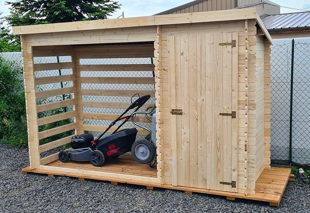 Depósito para lenha em madeira não tratada – 4,5 x 1,1 m – Altura 2 m – Timbela