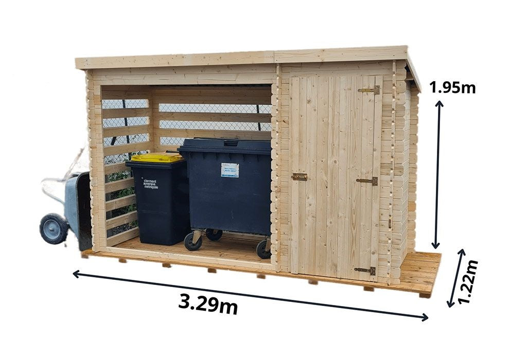 Depósito de lenha de 2 m² com abrigo fechado – 3,29 x 1,22 m – Habrita