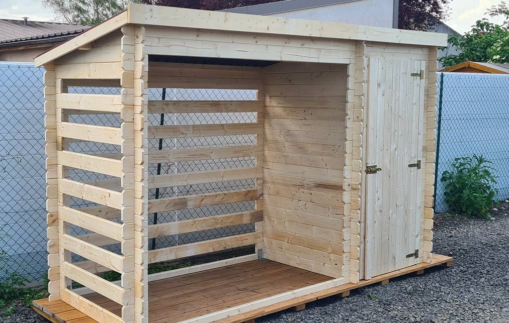 Depósito para lenha em madeira não tratada – 4,5 x 1,1 m – Altura 2 m – Timbela